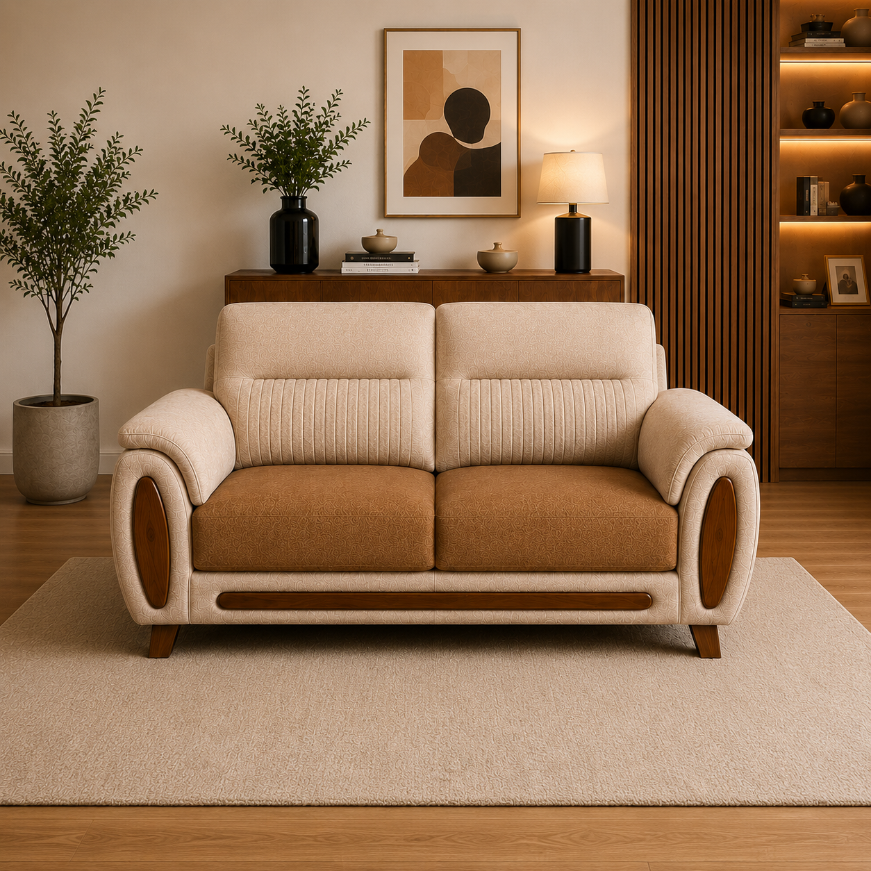 Verona Premium beige and brown dual-tone 2 Seater Fabric  sofa offering timeless style, comfort and durability.