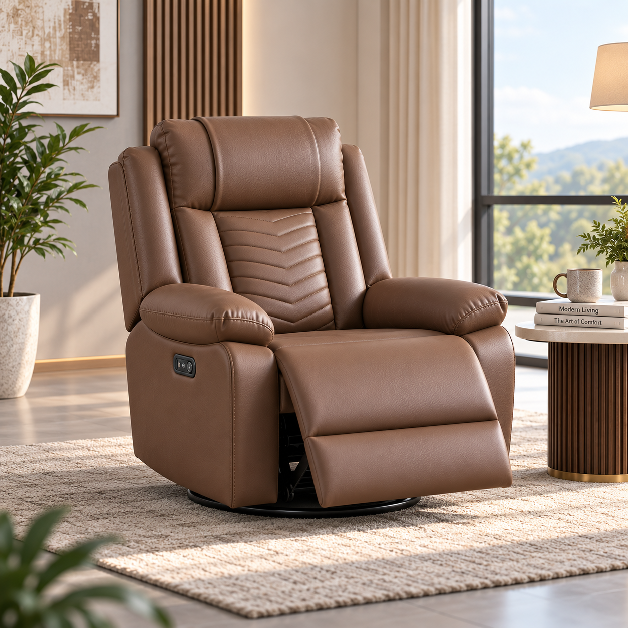 Yuva Motorized recliner with rocking, revolving and premium vegan leather comfort.